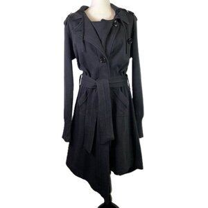 Mike & Chris Asymmetrical Hem Hooded Fleece Trench Coat Black Size L